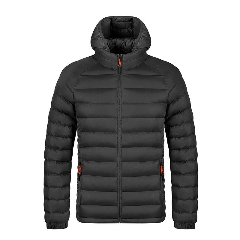 Exclusive Men's Lightweight Packable Zipper Jacket – Warm Casual Outerwear — Black — Size L — Detail View