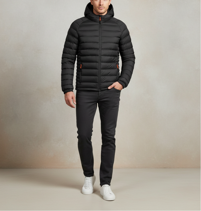 Exclusive Men's Lightweight Packable Zipper Jacket – Warm Casual Outerwear — Black — Size L — Side View