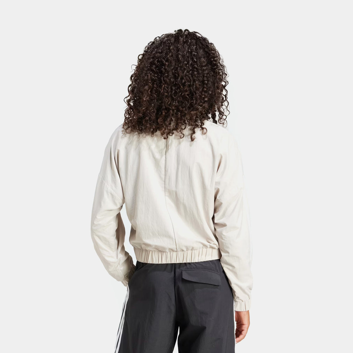 Exclusive 3 Stripes Woven Bomber Womens Jacket (Beige/White) — XS — Side View