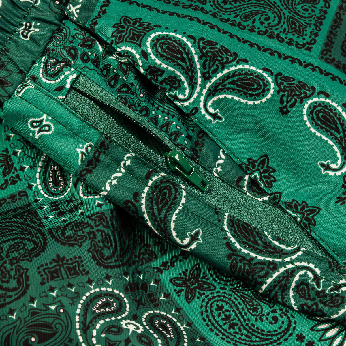 Exclusive Bandana Hybrid Mesh Mens Shorts (Green/Black) — S — Top View