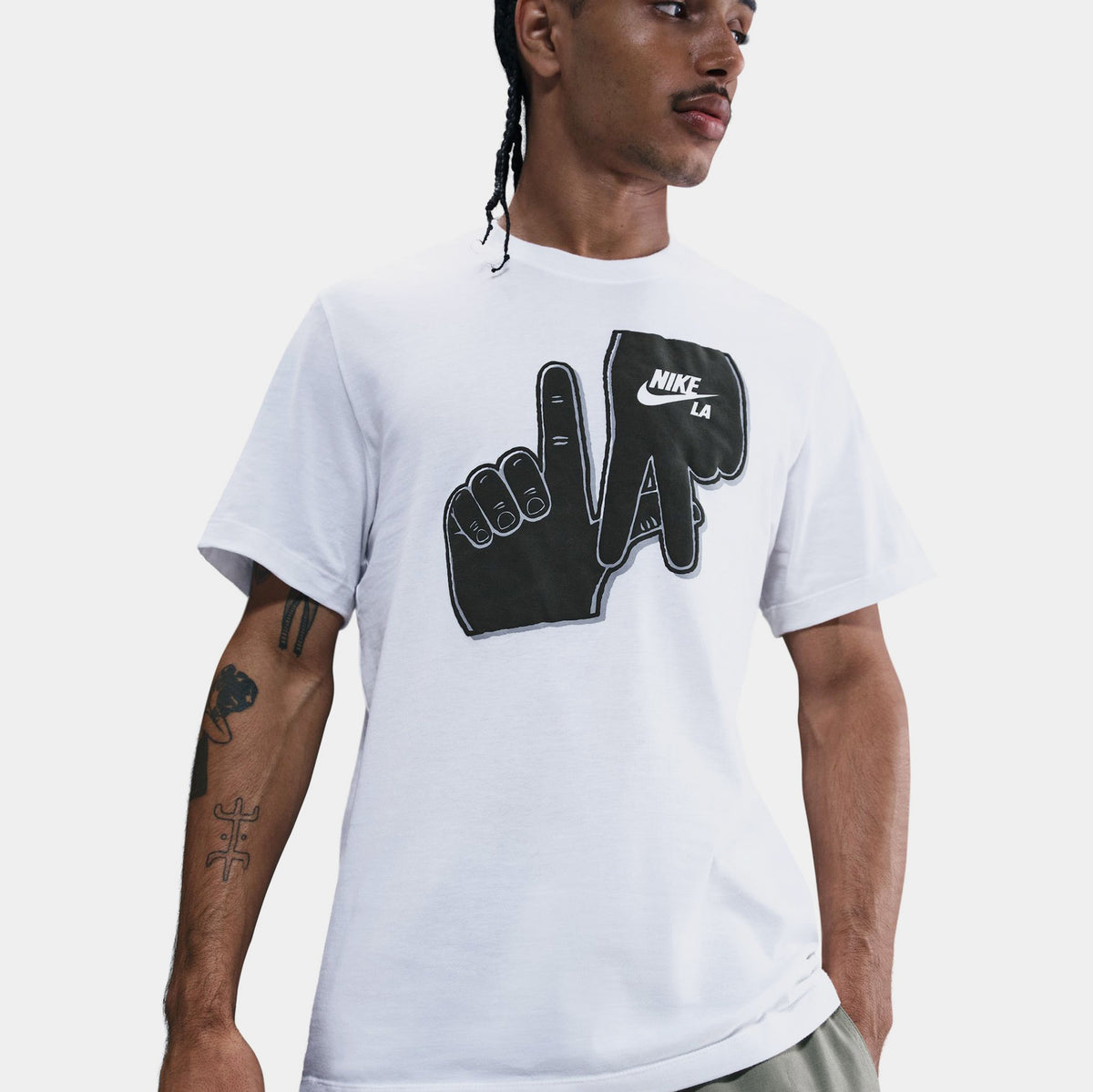 Exclusive NSW Los Angeles Graphic Mens Short Sleeve Shirt (White/Black) — S — Back View