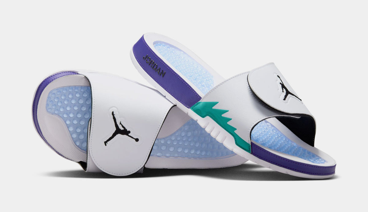 Exclusive Hydro 5 Retro Slides Mens Sandals (White/New Emerald/Grape Ice/Black) — 8 — Detail View