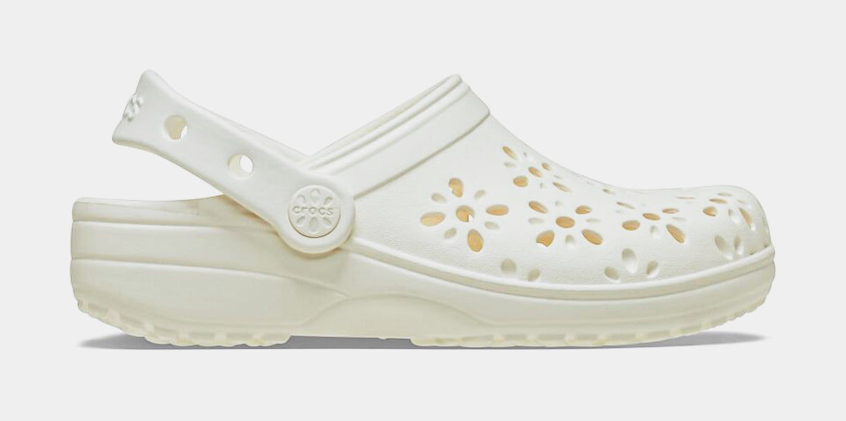Exclusive Classic Clog Floral Cut Out Infant Toddler Sandals (White) — 4C — Front View