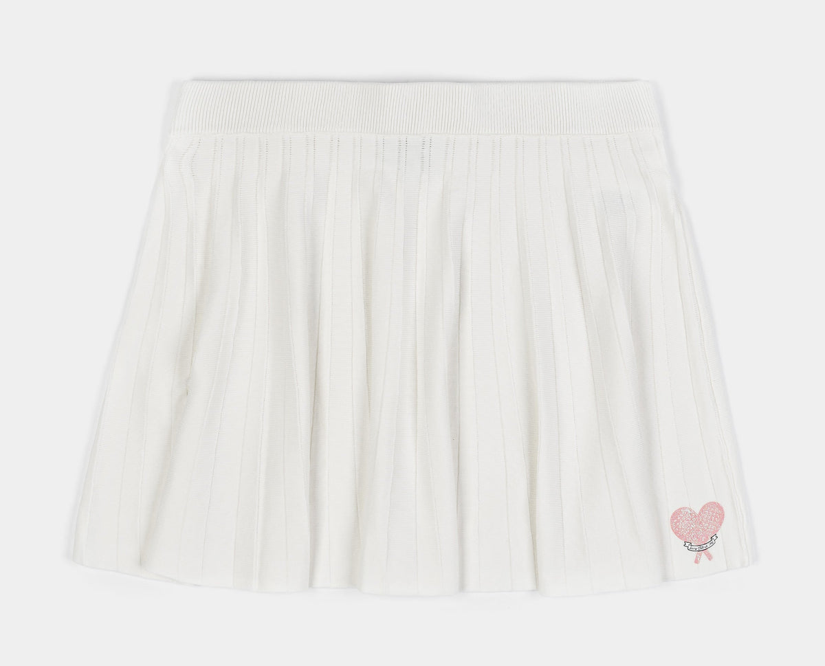 Exclusive Tennis Sweater Pleated Womens Skirt (White) — XS — Front View