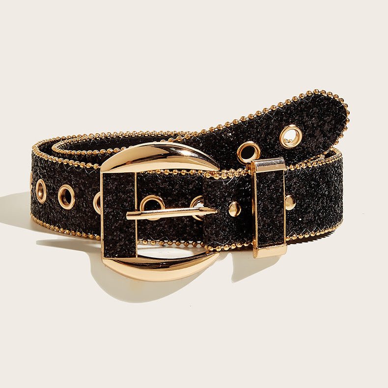 Exclusive Female Personality Sequin Rhinestone Belt — S Code Silver — Back View