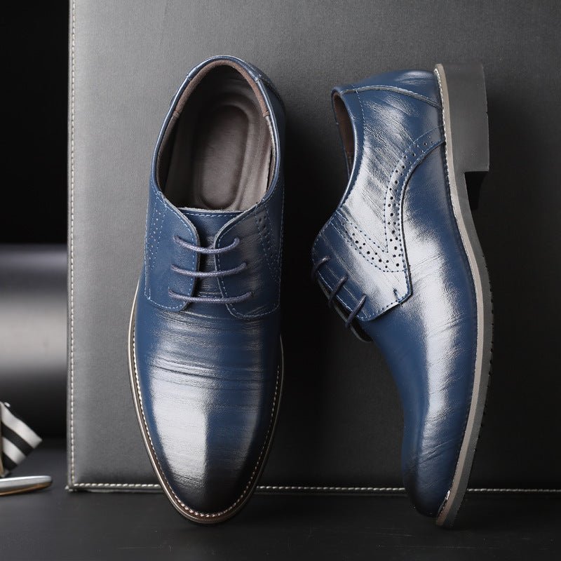 Exclusive Formal Plus Size Business Men's Leather Shoes — Black — Size 38 — Top View