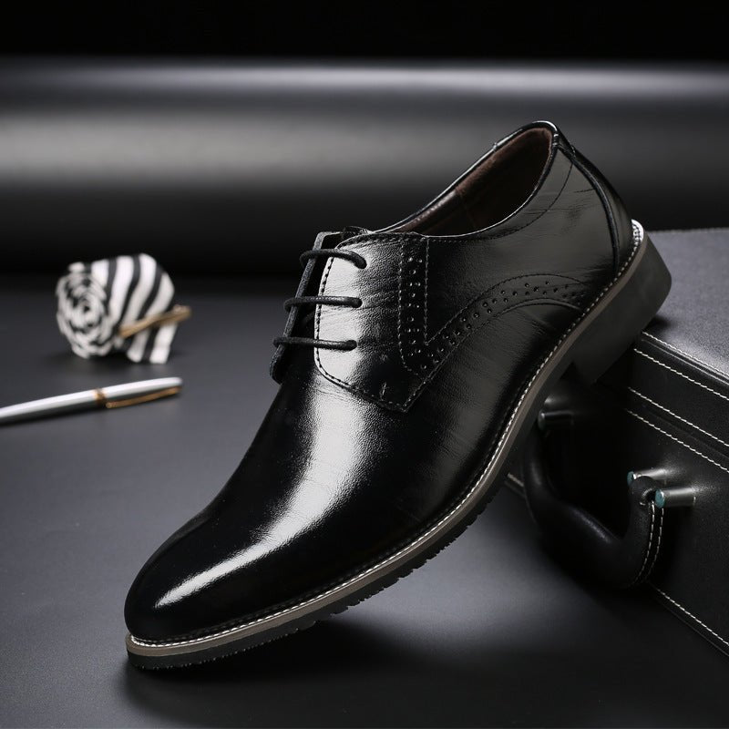 Exclusive Formal Plus Size Business Men's Leather Shoes — Black — Size 38 — Front View