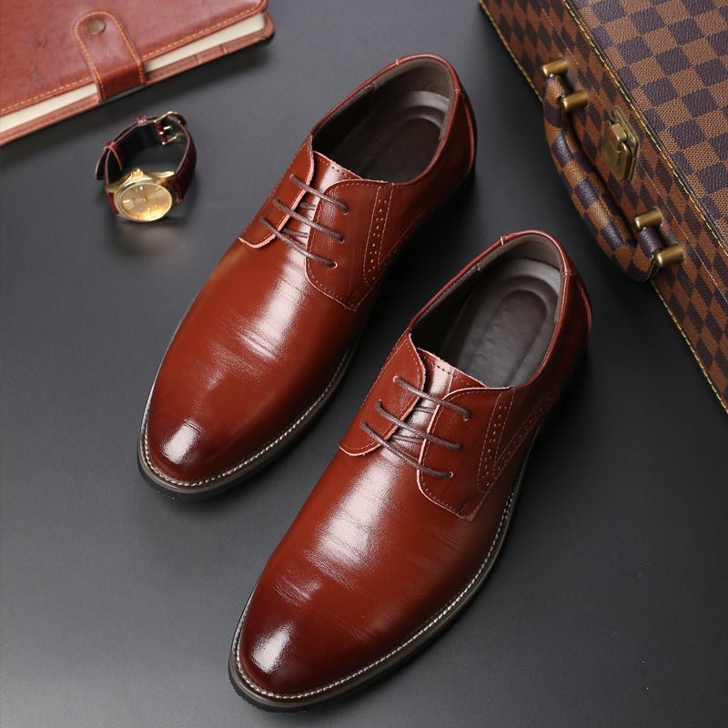 Exclusive Formal Plus Size Business Men's Leather Shoes — Black — Size 38 — Back View