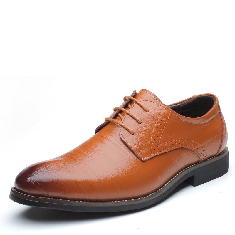 Exclusive Formal Plus Size Business Men's Leather Shoes — Black — Size 38 — Detail View