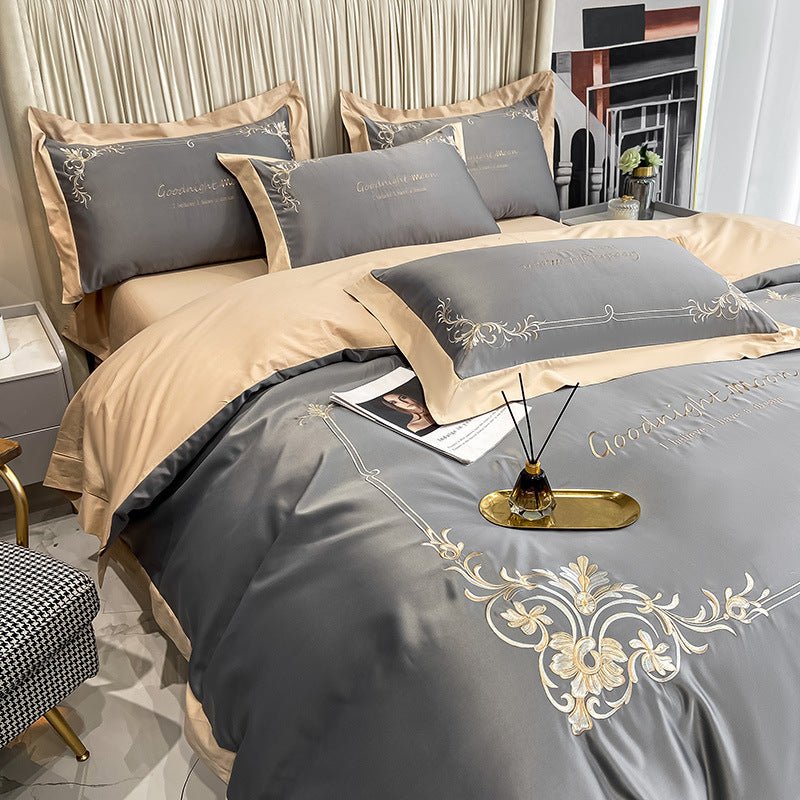 Exclusive Four-piece Pure Cotton Washed Silk Embroidered Bedding Set — Red bean paste — Size 1.5mflat sheet — Lifestyle View