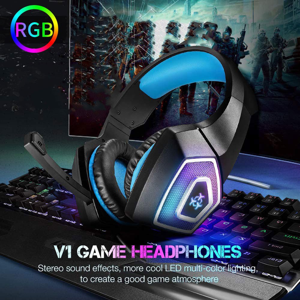 Exclusive Gaming Headset RGB Lighted Wired Headset — Black and blue — Side View