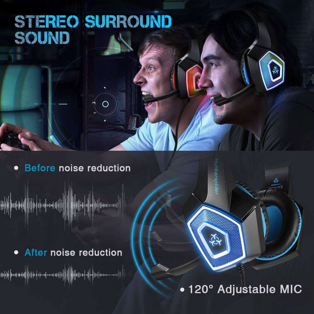 Exclusive Gaming Headset RGB Lighted Wired Headset — Black and blue — Back View
