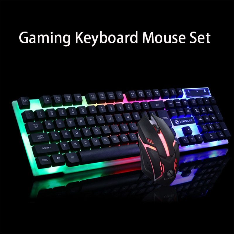 Exclusive Gaming Keyboard Mouse Glowing Set — Black — Front View
