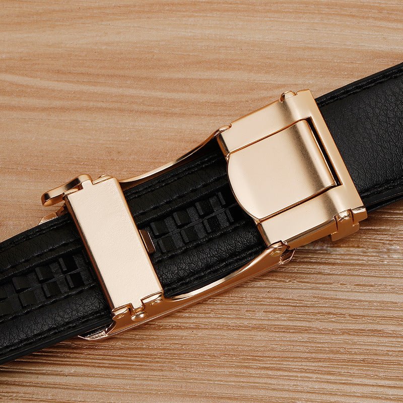 Exclusive Genuine Leather Cowhide Belt With Automatic Buckle Belt — Gold — Size 110cm — Width 1style — Top View