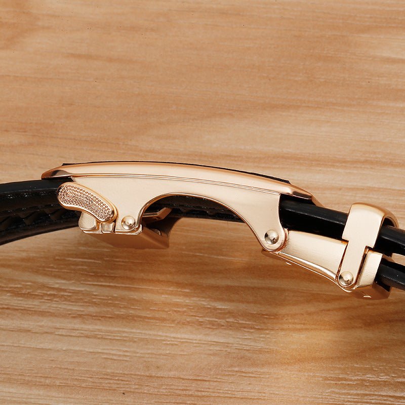 Exclusive Genuine Leather Cowhide Belt With Automatic Buckle Belt — Gold — Size 110cm — Width 1style — Back View