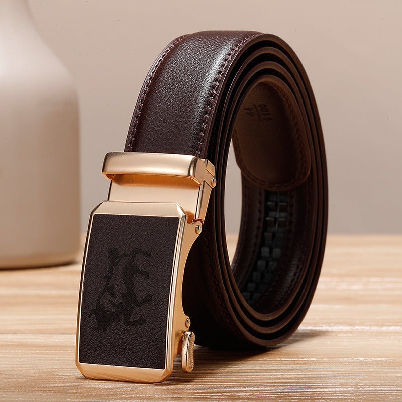 Exclusive Genuine Leather Cowhide Belt With Automatic Buckle Belt — Gold — Size 110cm — Width 1style — Alternate View 7