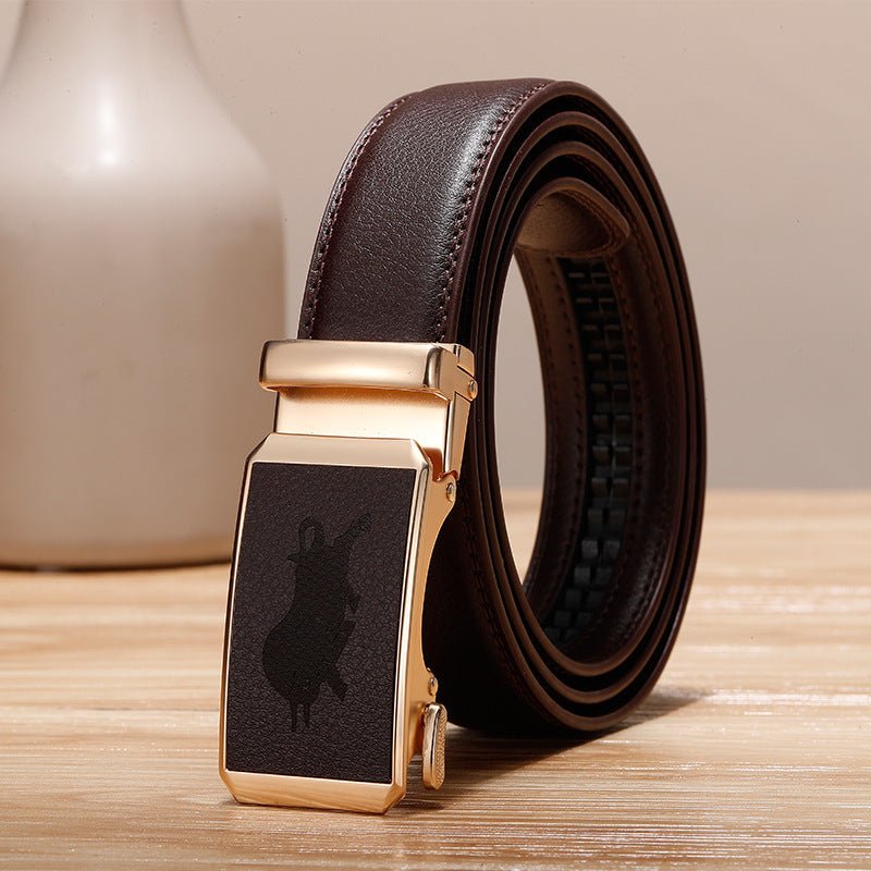 Exclusive Genuine Leather Cowhide Belt With Automatic Buckle Belt — Gold — Size 110cm — Width 1style — Alternate View 9