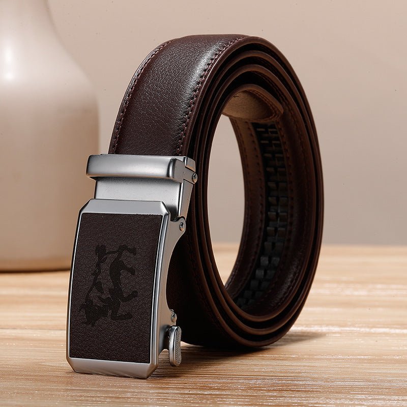 Exclusive Genuine Leather Cowhide Belt With Automatic Buckle Belt — Gold — Size 110cm — Width 1style — Lifestyle View