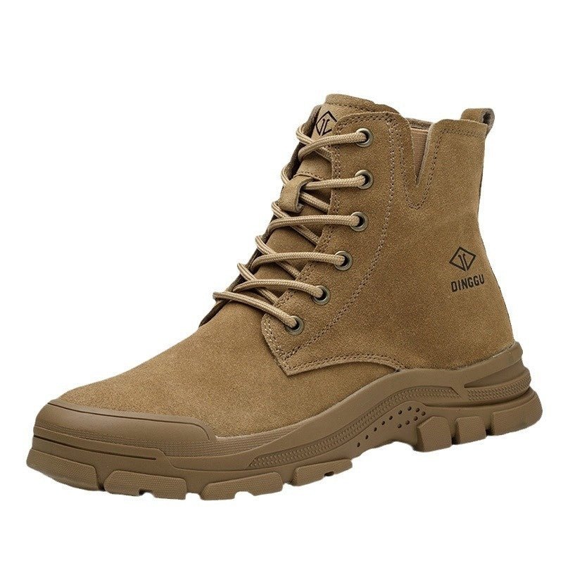 Exclusive Labor Protection Cotton Shoes | Steel Toe Work Boots — Brown Four Seasons Edition — Size 38 — Back View
