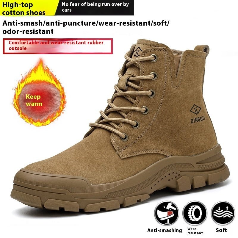 Exclusive Labor Protection Cotton Shoes | Steel Toe Work Boots — Brown Four Seasons Edition — Size 38 — Top View