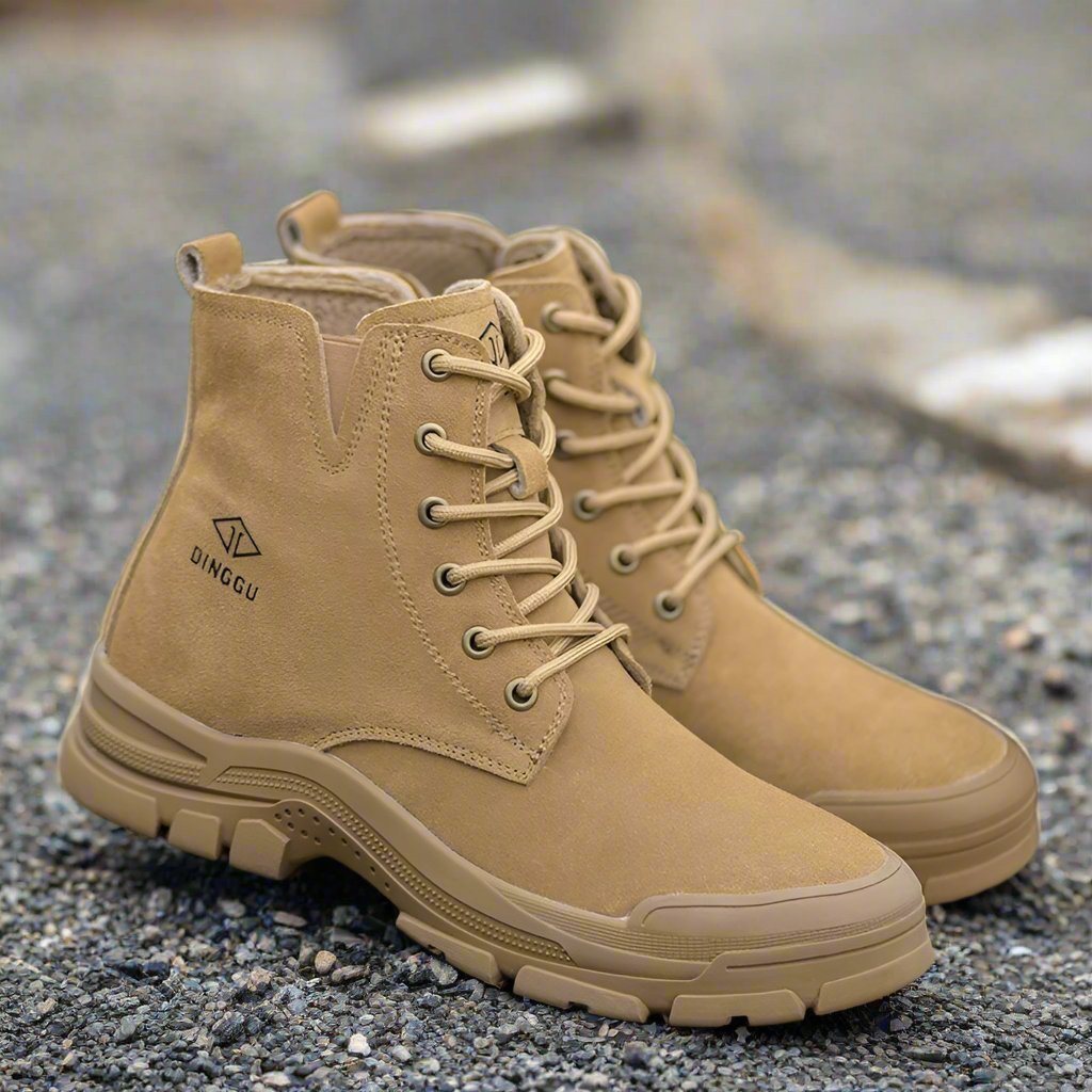 Exclusive Labor Protection Cotton Shoes | Steel Toe Work Boots — Brown Four Seasons Edition — Size 38 — Front View