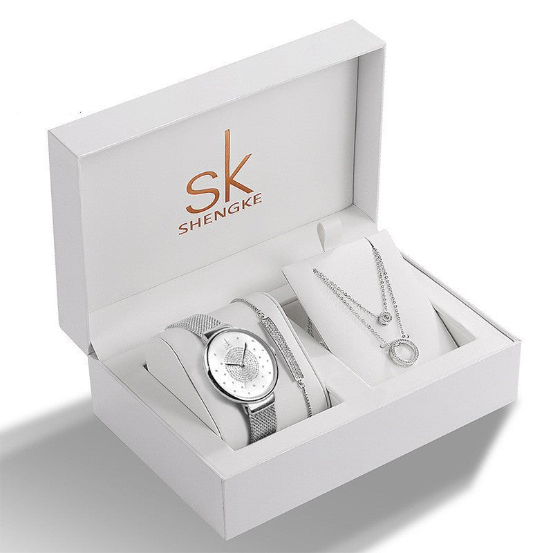 Exclusive Ladies Rhinestone Jewelry Set | Bracelet Necklace Watch — 1 Style — Side View