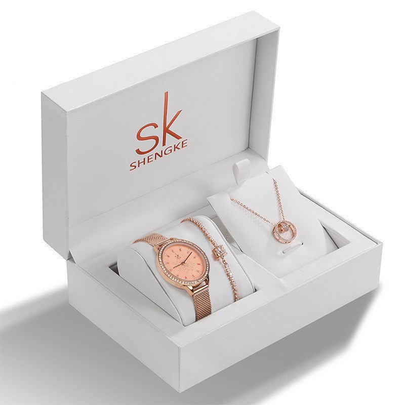 Exclusive Ladies Rhinestone Jewelry Set | Bracelet Necklace Watch — 1 Style — Front View