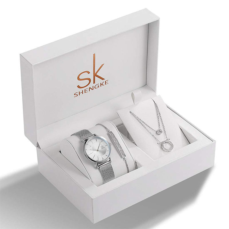 Exclusive Ladies Rhinestone Jewelry Set | Bracelet Necklace Watch — 1 Style — Detail View
