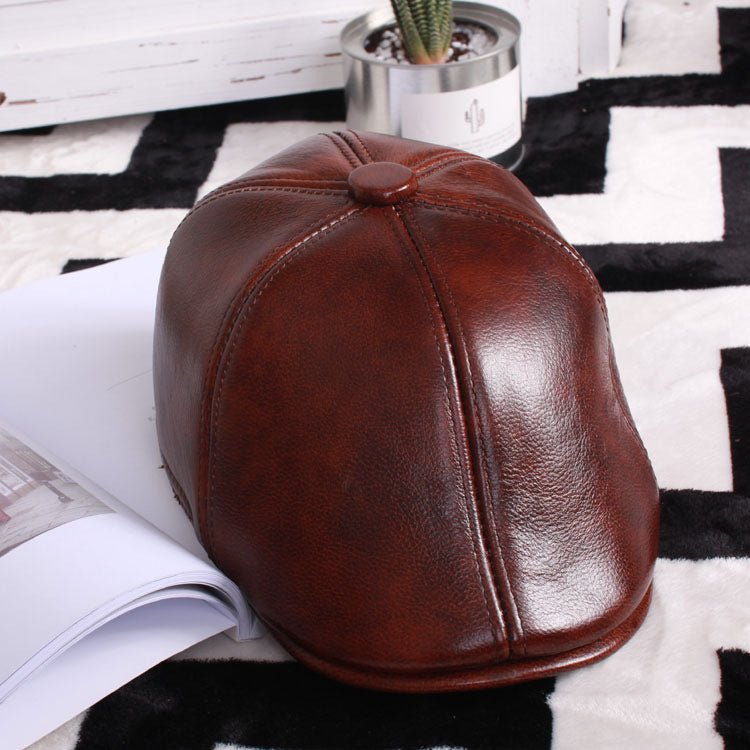 Exclusive Leather beret thin ladies hat — Black — Top View