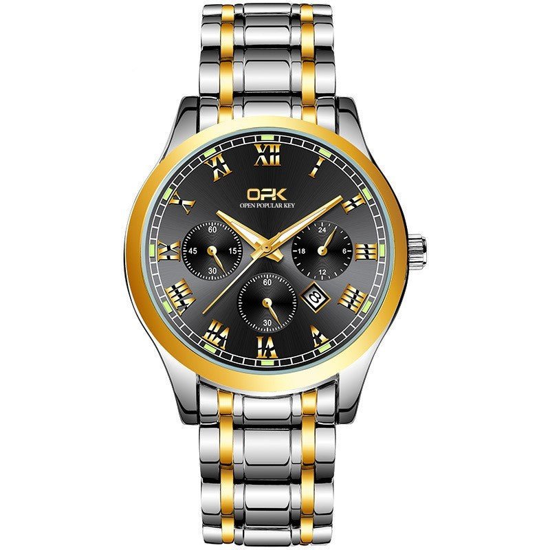 Exclusive Luminous Quartz Watch For Men — Black Men With Steel Belt — Side View