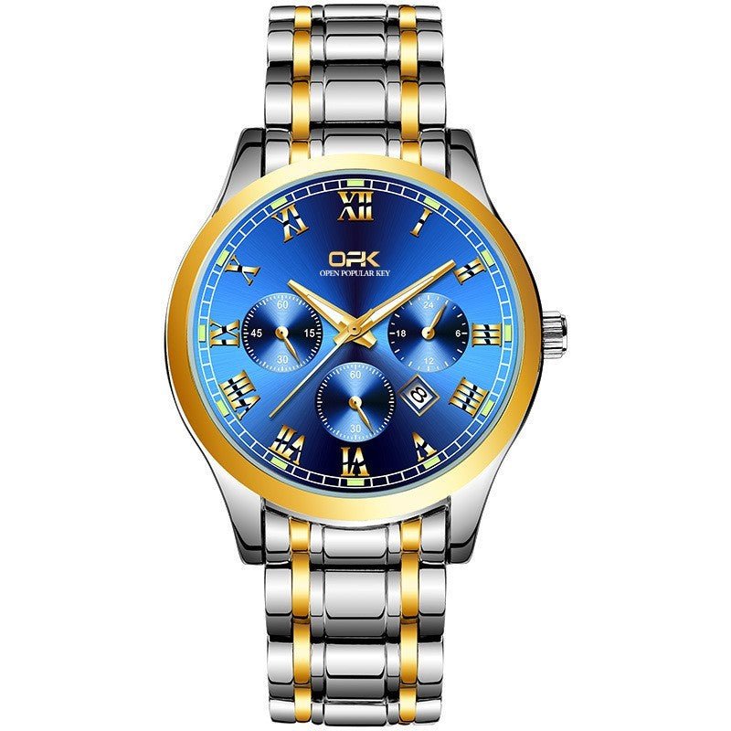 Exclusive Luminous Quartz Watch For Men — Black Men With Steel Belt — Back View