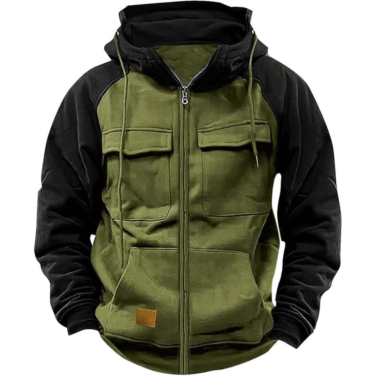 Exclusive Men's Hoodie Youth Sports Multi-pocket Workwear — Black — Size S — Back View