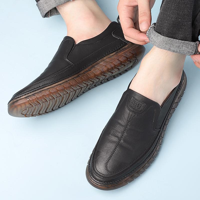 Exclusive Men's Leather Shoes — Black Four Seasons — Size 38 — Front View