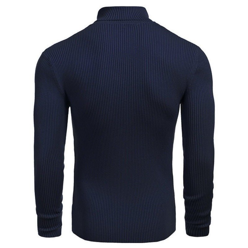 Exclusive Men's Slim-fit Turtleneck Long-sleeved Sweater — White — Size M — Top View
