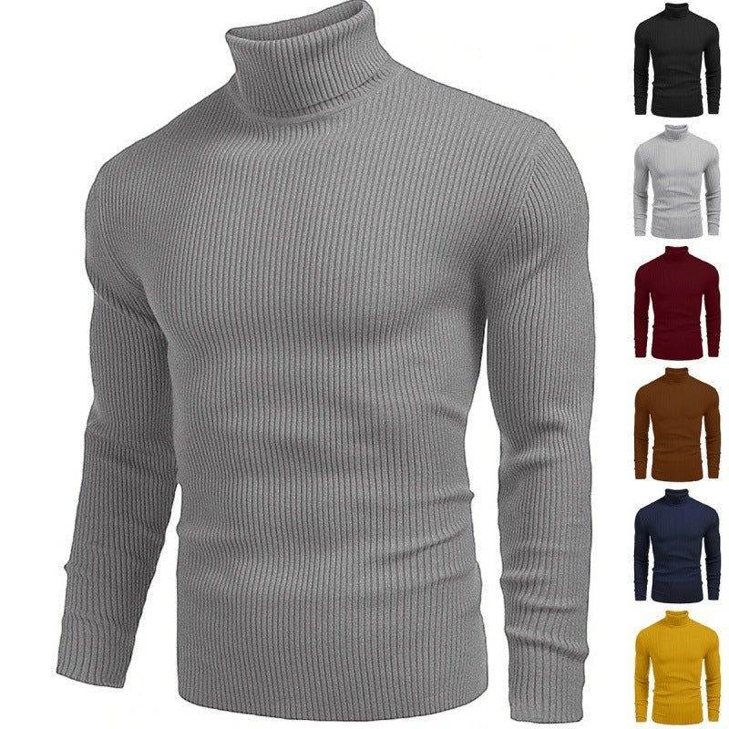 Exclusive Men's Slim-fit Turtleneck Long-sleeved Sweater — White — Size M — Front View