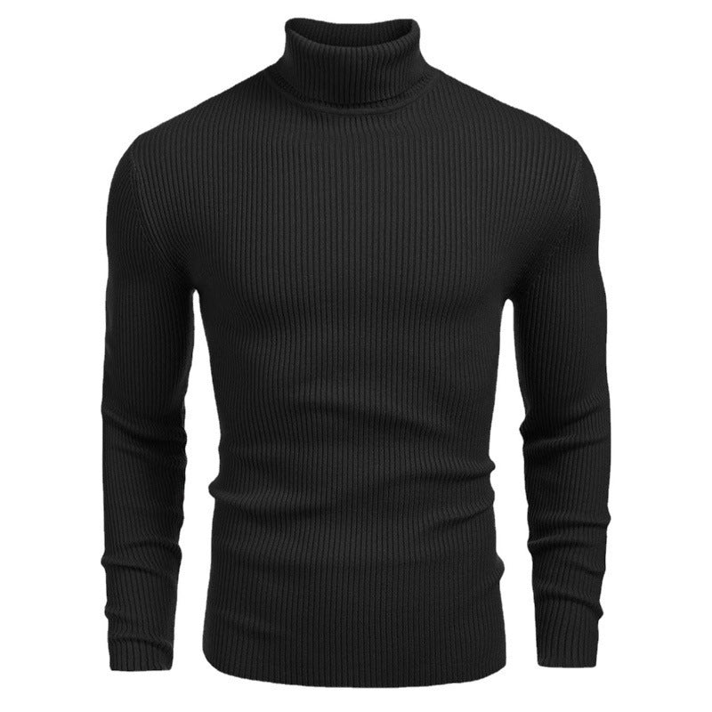 Exclusive Men's Slim-fit Turtleneck Long-sleeved Sweater — White — Size M — Detail View