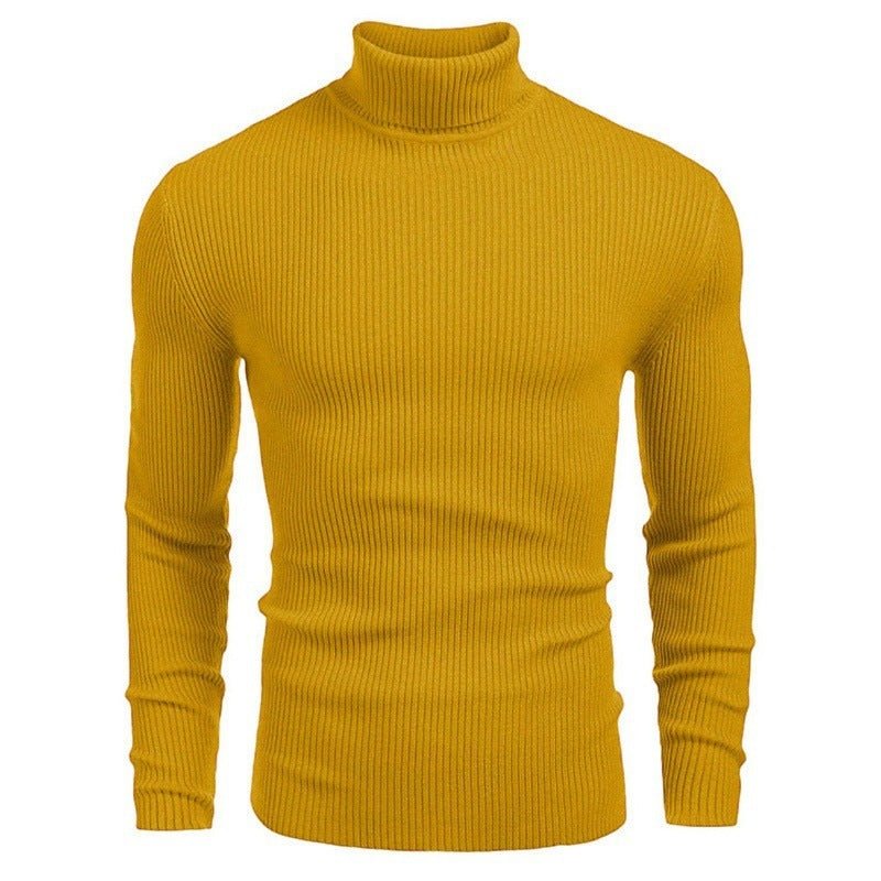 Exclusive Men's Slim-fit Turtleneck Long-sleeved Sweater — White — Size M — Back View