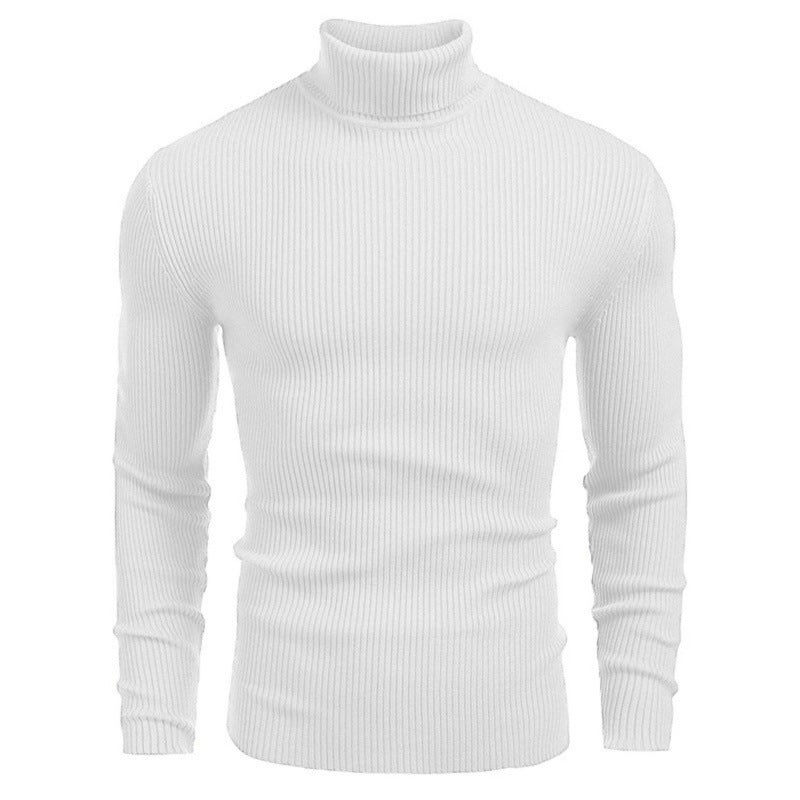 Exclusive Men's Slim-fit Turtleneck Long-sleeved Sweater — White — Size M — Side View