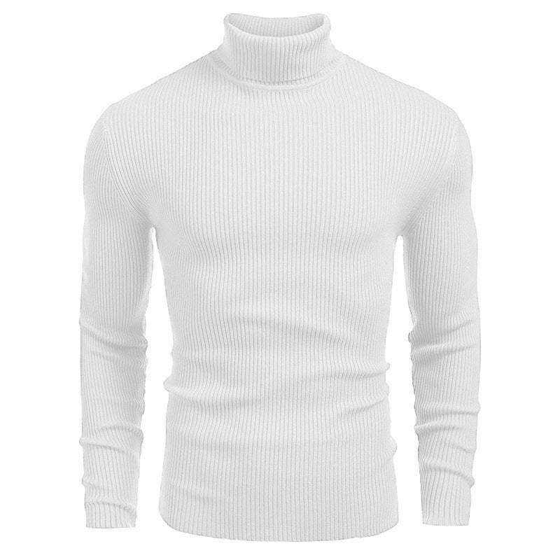Exclusive Men's Slim-fit Turtleneck Long-sleeved Sweater — White — Size M — Lifestyle View