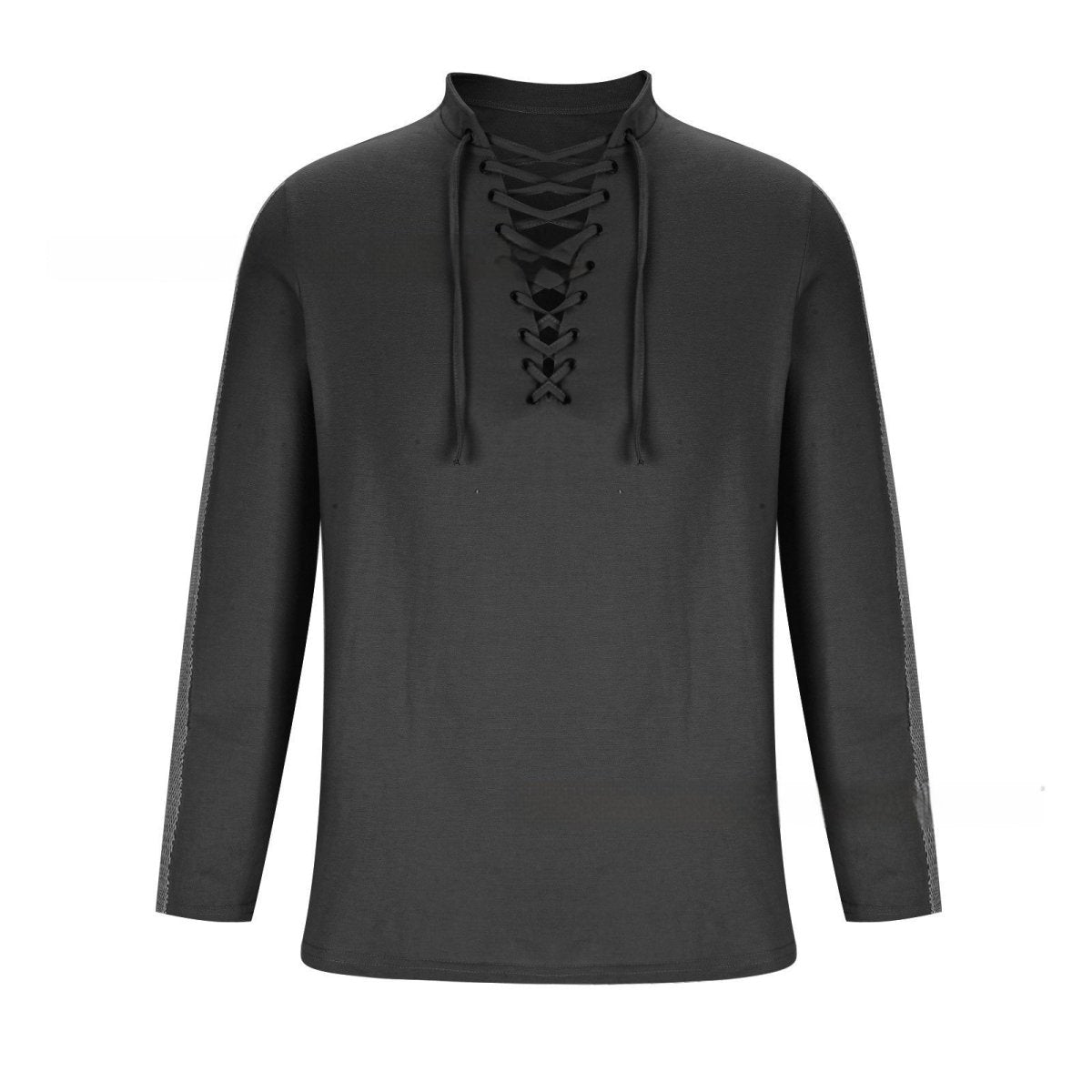 Exclusive Mesh Long-sleeved Solid Color Collar Top — Dark Gray — Size S — Alternate View 8