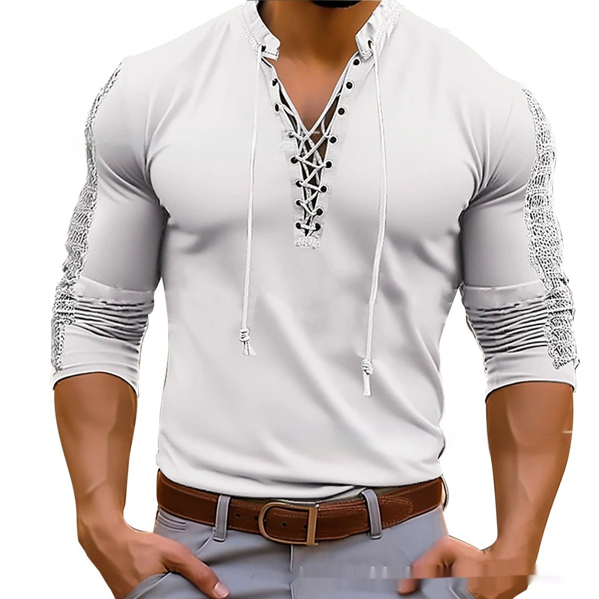 Exclusive Mesh Long-sleeved Solid Color Collar Top — Dark Gray — Size S — Top View