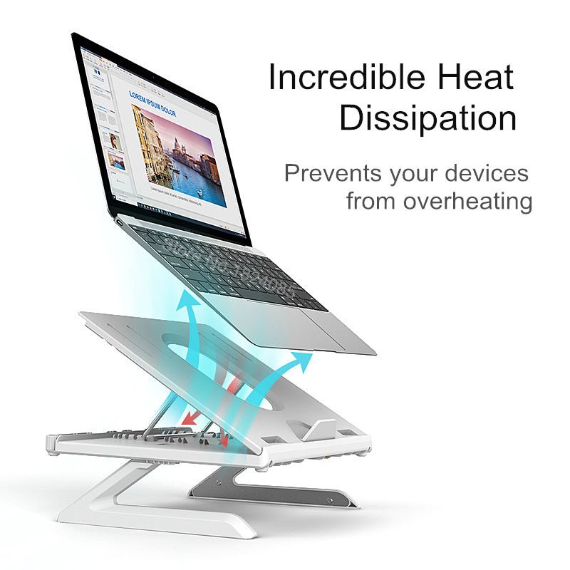 Exclusive Multifunctional folding lifting laptop stand — White — Back View