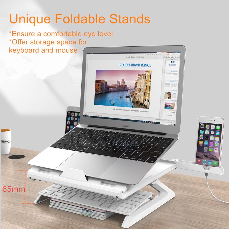 Exclusive Multifunctional folding lifting laptop stand — White — Top View