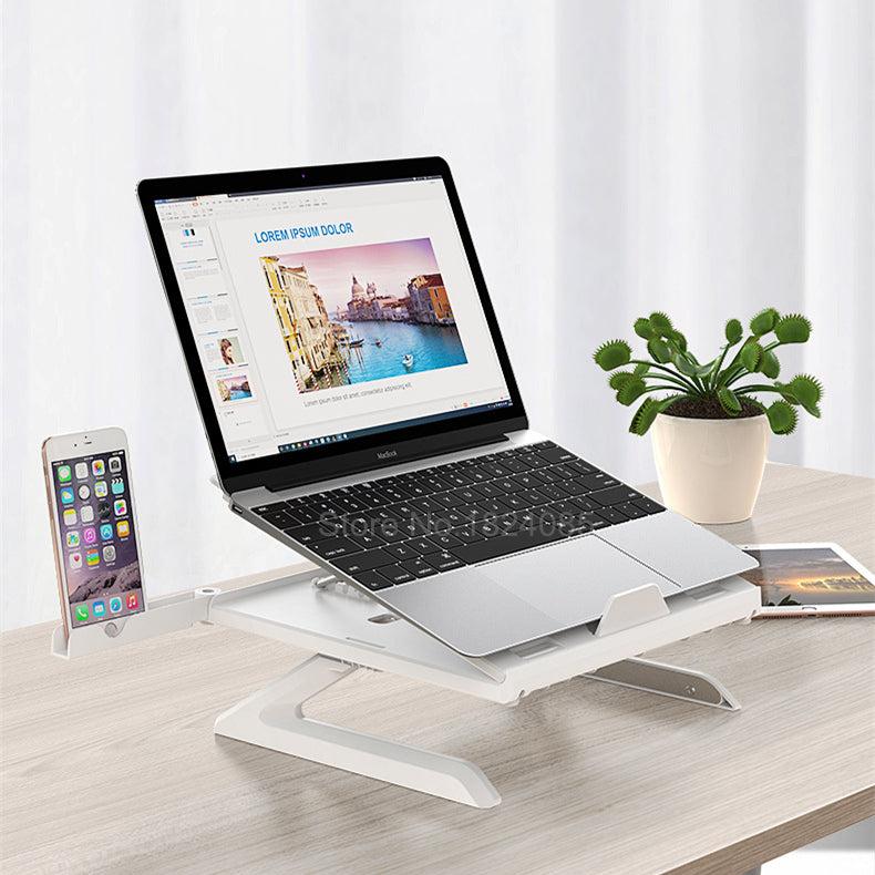 Exclusive Multifunctional folding lifting laptop stand — White — Front View