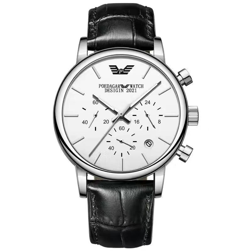 Exclusive Multifunctional Waterproof Luminous Men's Watch — Silver Case Black Steel — Lifestyle View