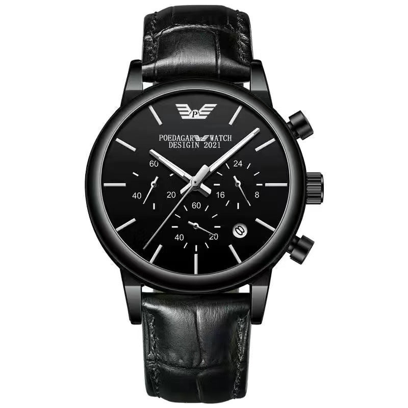 Exclusive Multifunctional Waterproof Luminous Men's Watch — Silver Case Black Steel — Alternate View 7