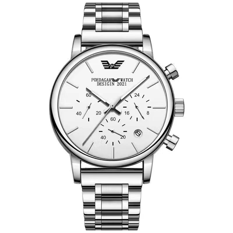 Exclusive Multifunctional Waterproof Luminous Men's Watch — Silver Case Black Steel — Alternate View 8