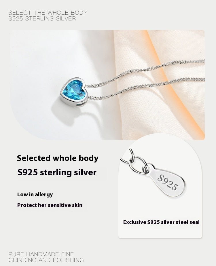 Exclusive Ocean Heart S925 Sterling Silver Necklace — Blue — Size 925 Silver — Detail View