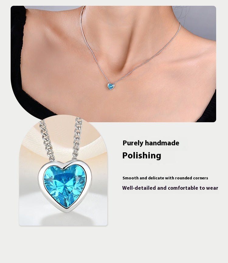 Exclusive Ocean Heart S925 Sterling Silver Necklace — Blue — Size 925 Silver — Lifestyle View
