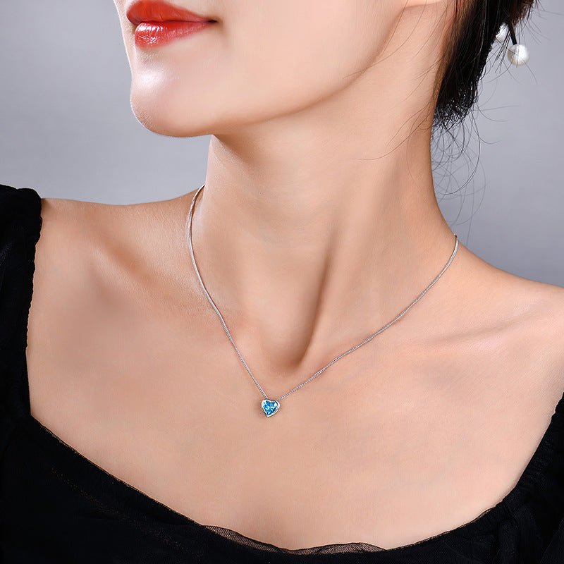 Exclusive Ocean Heart S925 Sterling Silver Necklace — Blue — Size 925 Silver — Front View